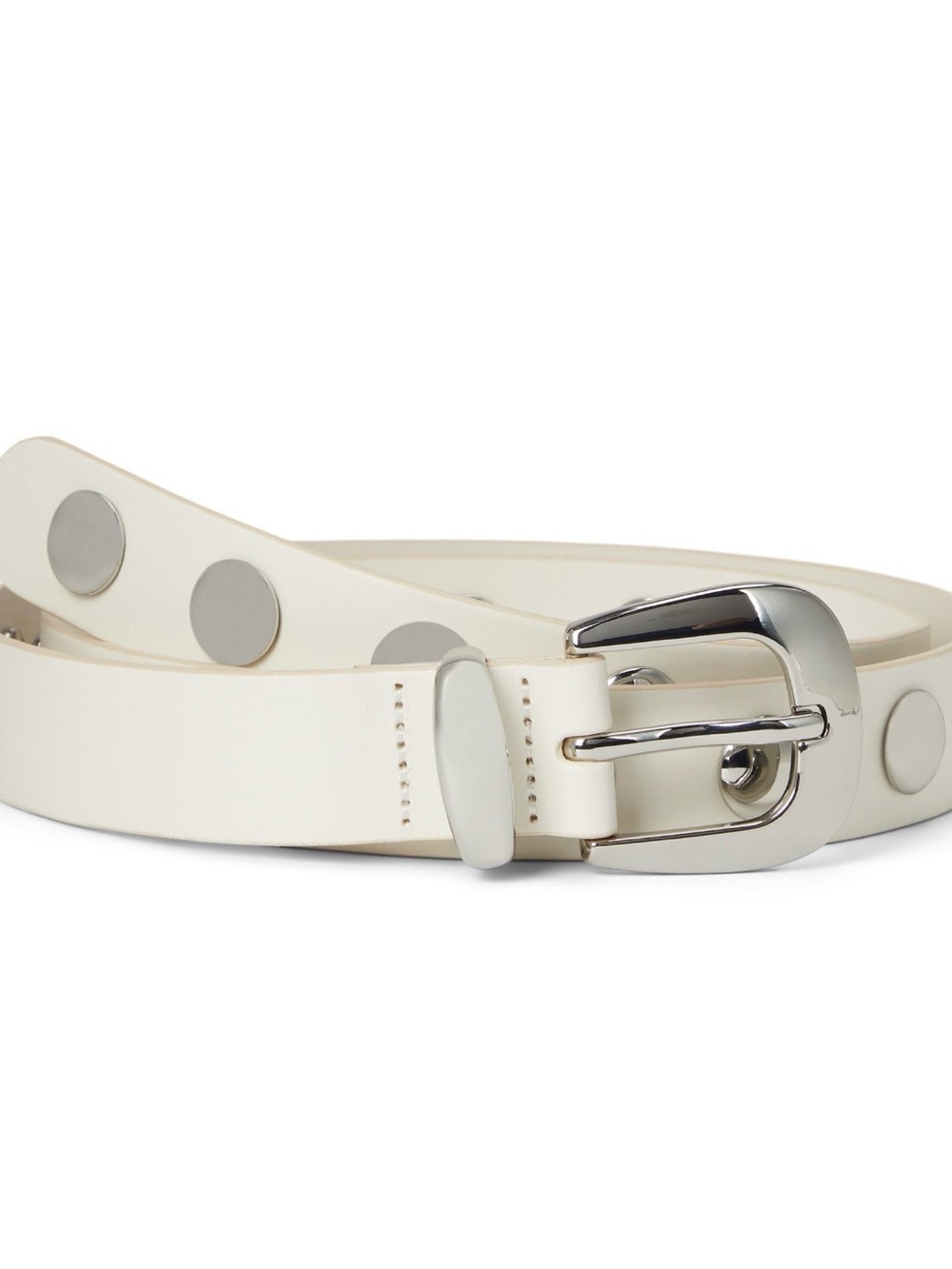 Madewell Ivory Leather Stud Western Belt with Silver Buckle